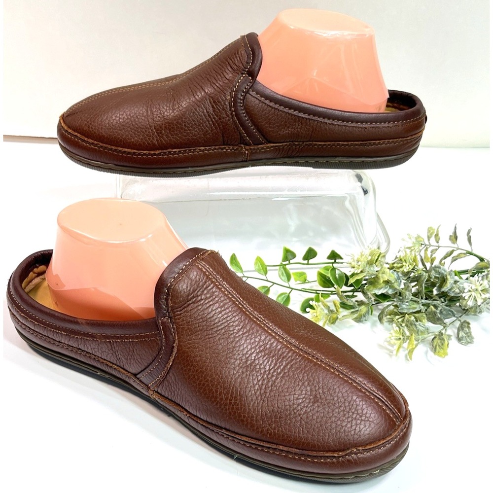 LL BEAN Mens Elkhide Leather Scuff Mule Slippers Indoor Outdoor Padded Size 9M - Picture 16 of 16
